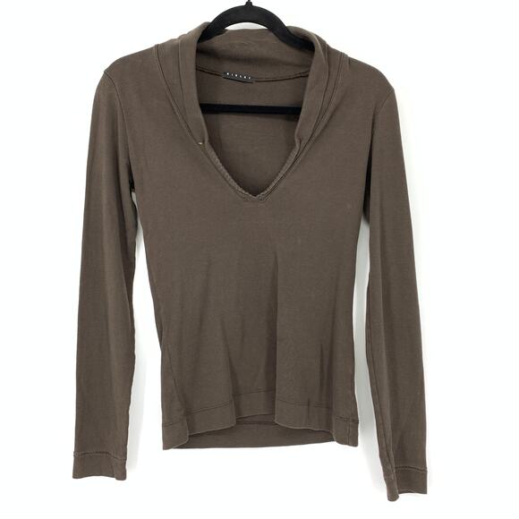 Sisley V-Neck Long Sleeve T-Shirt Womens Size Small Chocolate Brown - Picture 1 of 6